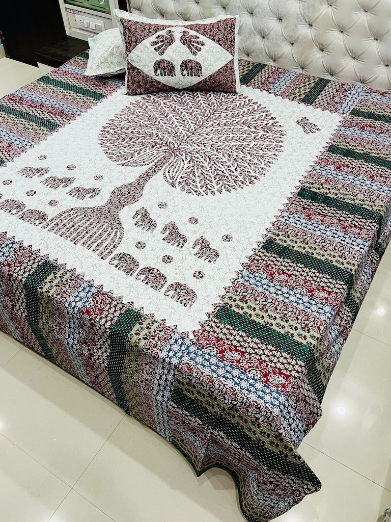 Premium Rajasthani Barmeri Print King Size Bedsheet with 2 Pillow Cover