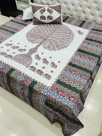 Premium Rajasthani Barmeri Print King Size Bedsheet with 2 Pillow Cover