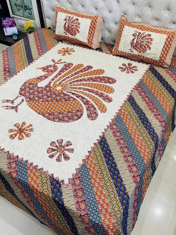 Premium Rajasthani Barmeri Print King Size Bedsheet with 2 Pillow Cover