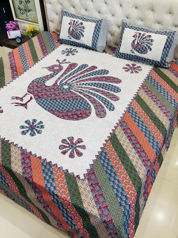Premium Rajasthani Barmeri Print King Size Bedsheet with 2 Pillow Cover