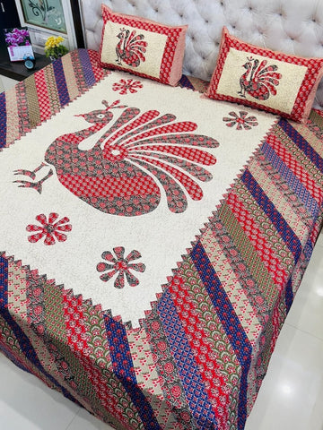 Premium Rajasthani Barmeri Print King Size Bedsheet with 2 Pillow Cover