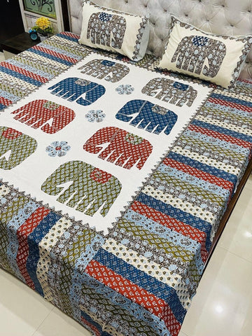 Premium Rajasthani Barmeri Print King Size Bedsheet with 2 Pillow Cover
