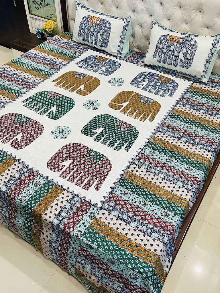 Premium Rajasthani Barmeri Print King Size Bedsheet with 2 Pillow Cover