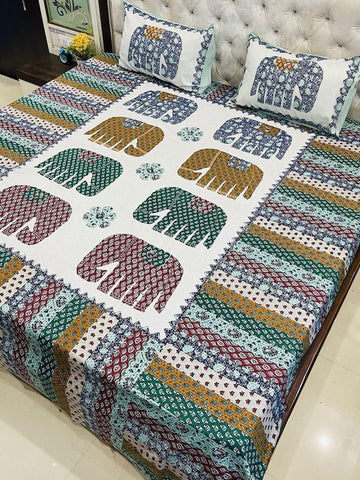 Premium Rajasthani Barmeri Print King Size Bedsheet with 2 Pillow Cover