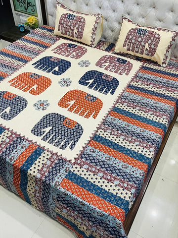 Premium Rajasthani Barmeri Print King Size Bedsheet with 2 Pillow Cover