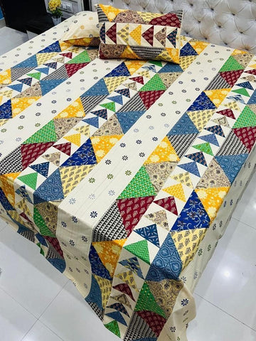 Premium Rajasthani Barmeri Print King Size Bedsheet with 2 Pillow Cover