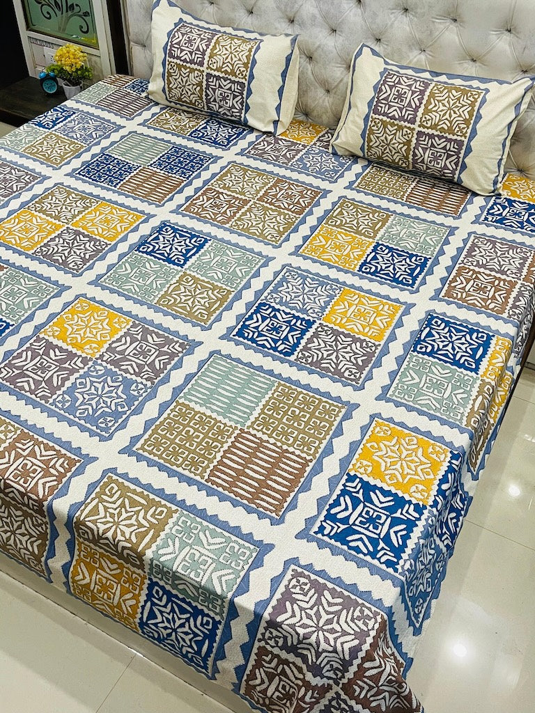 Premium Rajasthani Barmeri Print King Size Bedsheet with 2 Pillow Cover