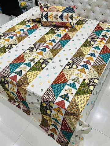 Premium Rajasthani Barmeri Print King Size Bedsheet with 2 Pillow Cover