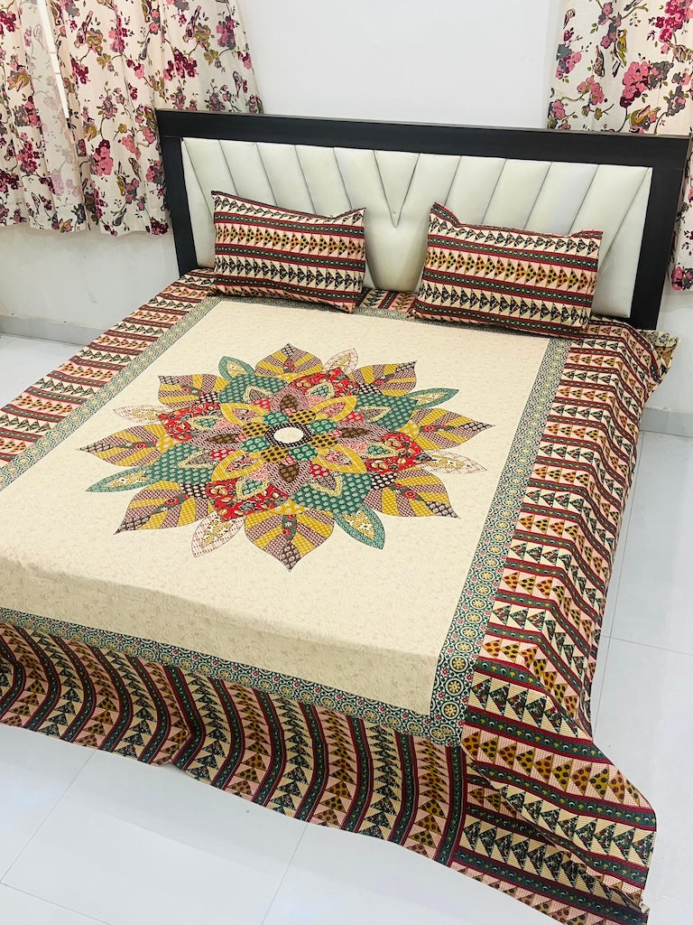 Premium Rajasthani Barmeri Print King Size Bedsheet with 2 Pillow Cover