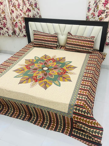 Premium Rajasthani Barmeri Print King Size Bedsheet with 2 Pillow Cover