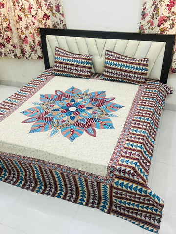 Premium Rajasthani Barmeri Print King Size Bedsheet with 2 Pillow Cover