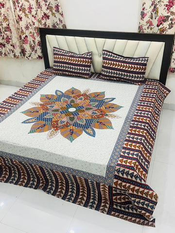 Premium Rajasthani Barmeri Print King Size Bedsheet with 2 Pillow Cover