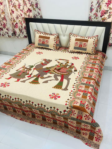 Premium Rajasthani Barmeri Print King Size Bedsheet with 2 Pillow Cover