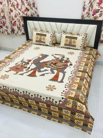Premium Rajasthani Barmeri Print King Size Bedsheet with 2 Pillow Cover