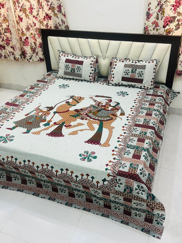 Premium Rajasthani Barmeri Print King Size Bedsheet with 2 Pillow Cover