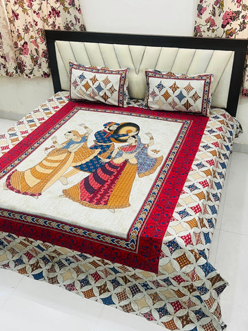 Premium Rajasthani Barmeri Print King Size Bedsheet with 2 Pillow Cover