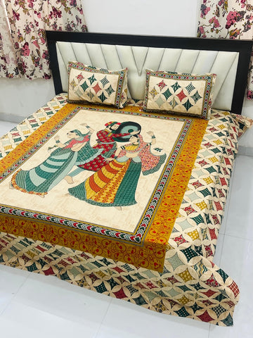Premium Rajasthani Barmeri Print King Size Bedsheet with 2 Pillow Cover