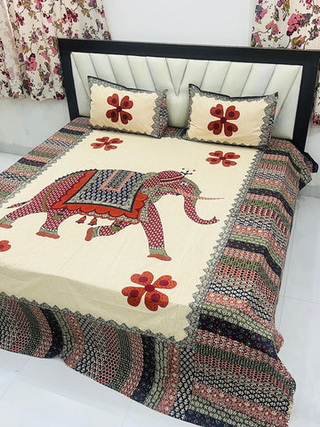 Premium Rajasthani Barmeri Print King Size Bedsheet with 2 Pillow Cover