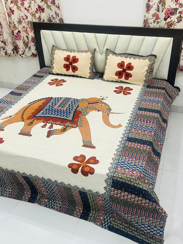Premium Rajasthani Barmeri Print King Size Bedsheet with 2 Pillow Cover