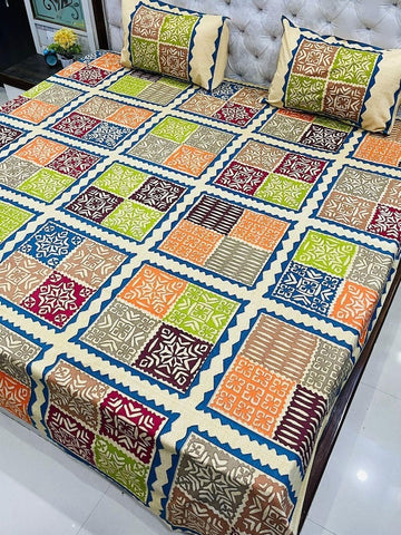 Premium Rajasthani Barmeri Print King Size Bedsheet with 2 Pillow Cover