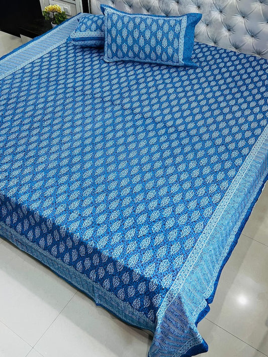 Premium Jaipuri Printed King Size Bedsheet with 2 Zipped Pillow Cover