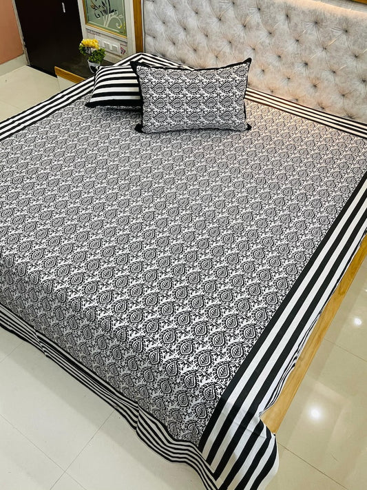Premium Jaipuri Printed King Size Bedsheet with 2 Zipped Pillow Cover