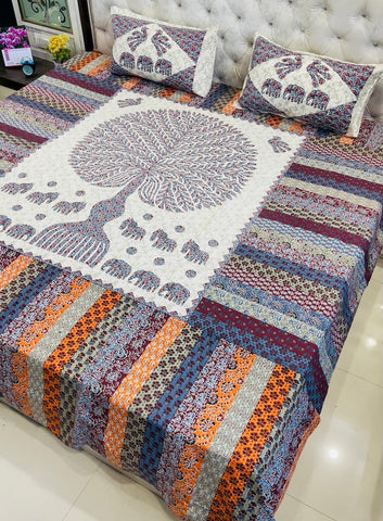 Premium Rajasthani Barmeri Print King Size Bedsheet with 2 Pillow Cover