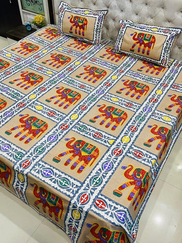 Premium Rajasthani Barmeri Print King Size Bedsheet with 2 Pillow Cover