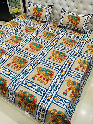 Premium Rajasthani Barmeri Print King Size Bedsheet with 2 Pillow Cover