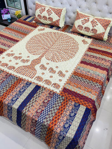 Premium Rajasthani Barmeri Print King Size Bedsheet with 2 Pillow Cover