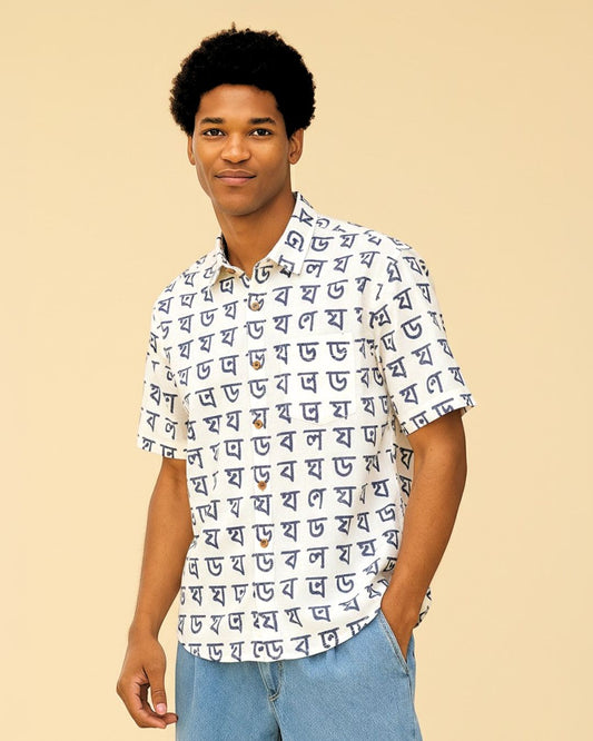 Classic Bangla Alphabets Print Cotton Men's Shirt