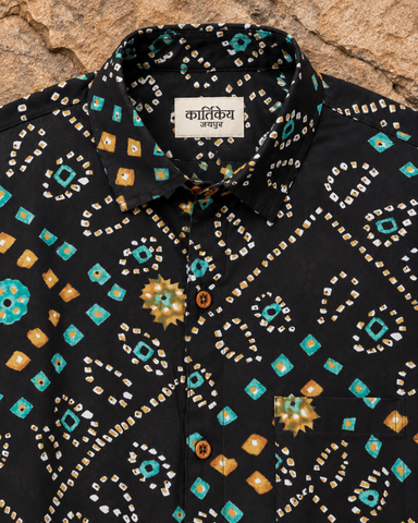 Black Bandhej Cotton Full Sleeve Shirt for Men - Pre Book Dispatch by 5th November