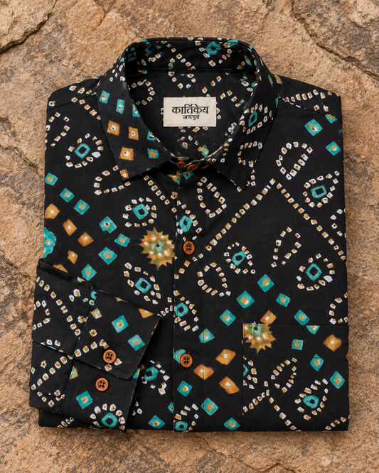 Black Bandhej Cotton Full Sleeve Shirt for Men - Pre Book Dispatch by 27th Oct