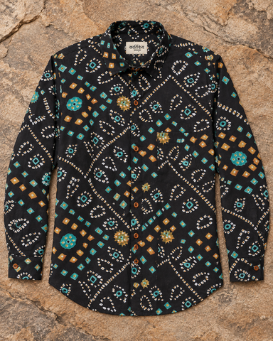 Black Bandhej Cotton Full Sleeve Shirt for Men - Pre Book Dispatch by 5th November