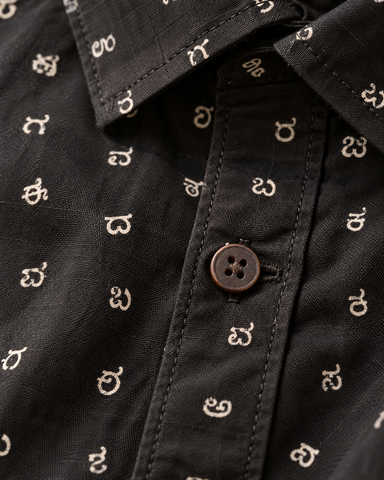 Classic Kannada Alphabets Print Cotton Men's Full Sleeve Shirt - BLACK