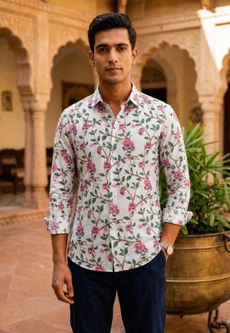 Classic Kalamkari Block Print Full Sleeves Cotton Men Shirt - Organic