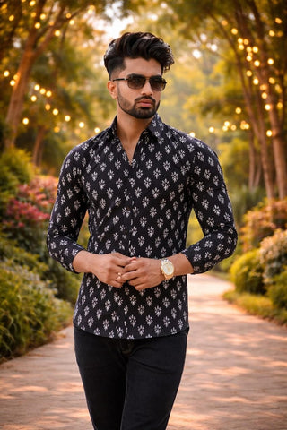 Classic Kalamkari Block Print Full Sleeves Cotton Men Shirt - Organic