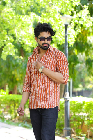 Bagru Block Printed Cotton Mens Full Sleeves Shirt