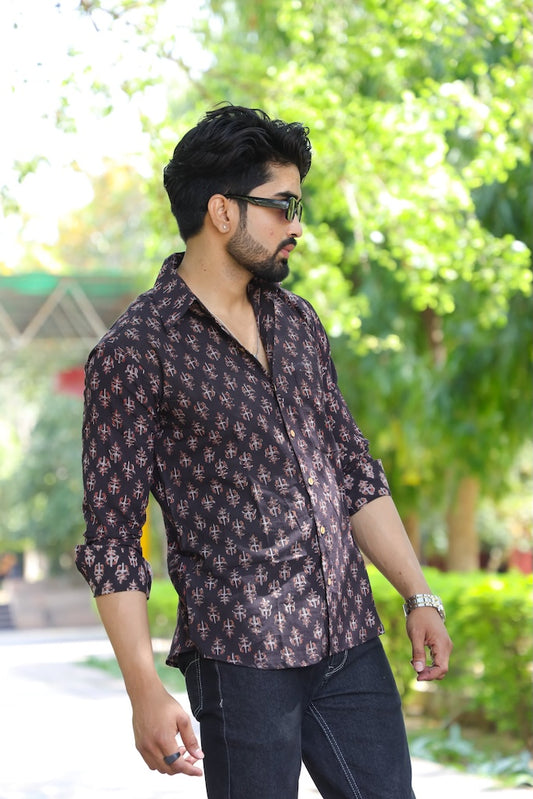 Bagru Block Printed Cotton Mens Full Sleeves Shirt