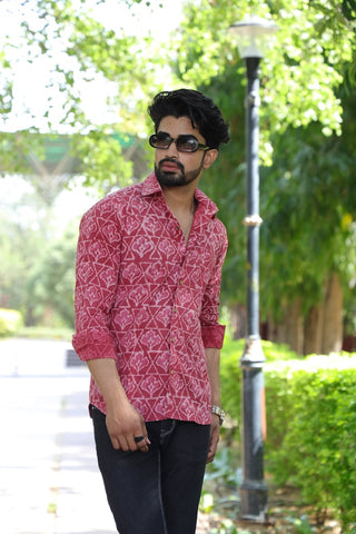 Organic Block Printed Cotton Men Full Sleeves Shirt