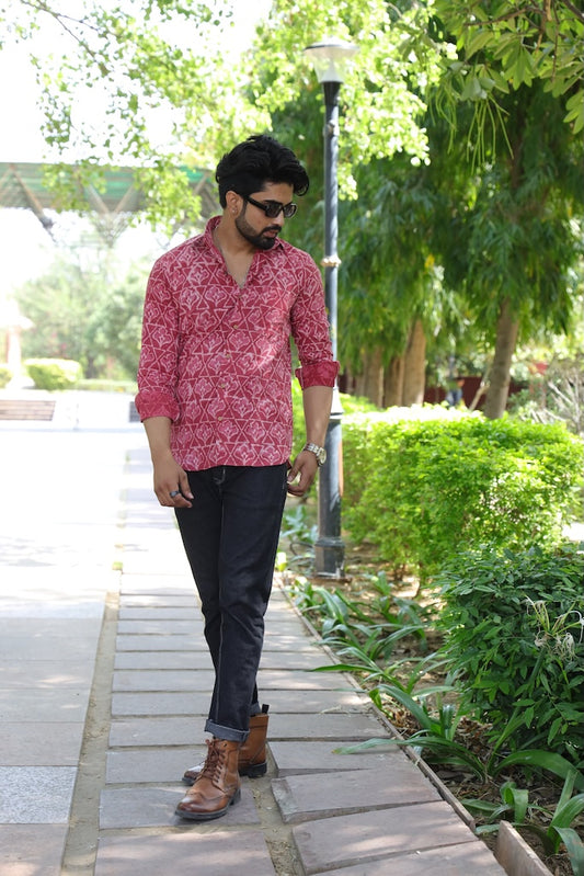 Organic Block Printed Cotton Men Full Sleeves Shirt