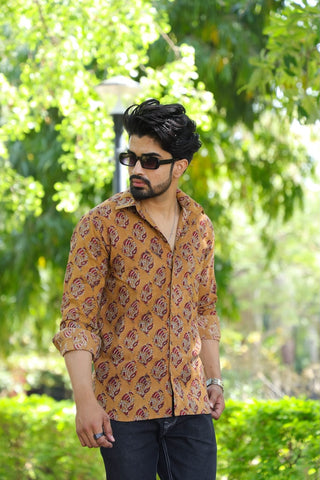 Block Printed Cotton Men Full Sleeves Shirt