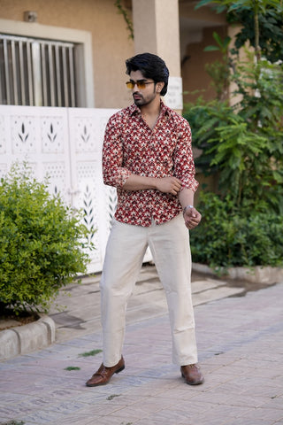 Block Printed Cotton Mens Full Sleeves Shirt