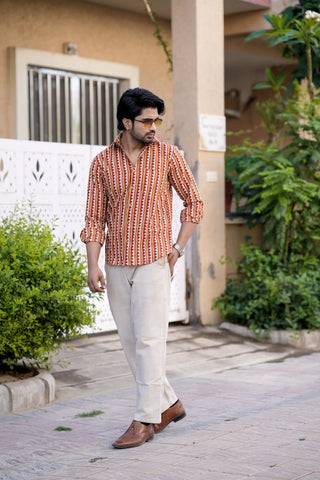 Bagru Block Printed Cotton Mens Full Sleeves Shirt