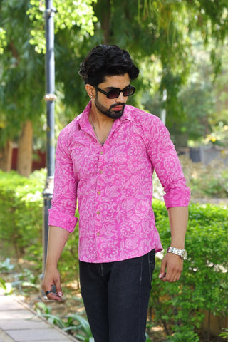 Block Printed Cotton Men Full Sleeves Shirt