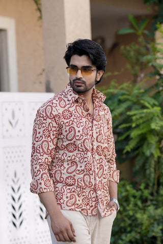 Block Printed Cotton Mens Full Sleeves Shirt