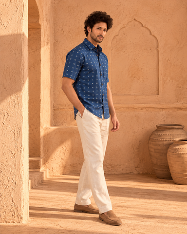 Classic Telugu Alphabets Printed Cotton Men's Shirt Half