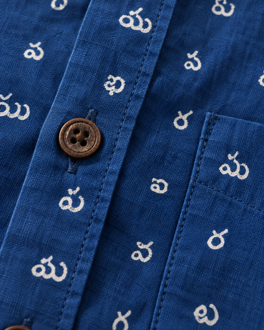 Classic Telugu Alphabets Printed Cotton Men's Shirt Half