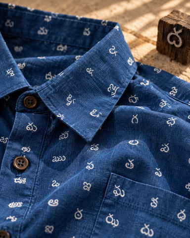 Classic Telugu Alphabets Printed Cotton Men's Shirt Half