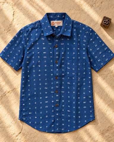 Classic Telugu Alphabets Printed Cotton Men's Shirt Half
